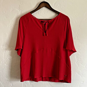 NWT New Tommy Hilfiger Size Large Blouse - Red Short Sleeve Bow